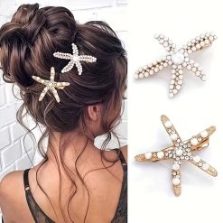 2-Piece Faux Pearl Starfish Hair Clip