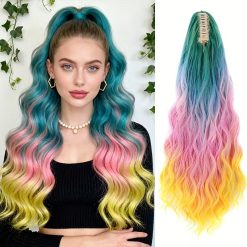 Rainbow Ombre Claw Clip Ponytail Extension 24 Inch