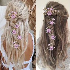 5-Piece Pink Floral Bridal Hair Pin Set